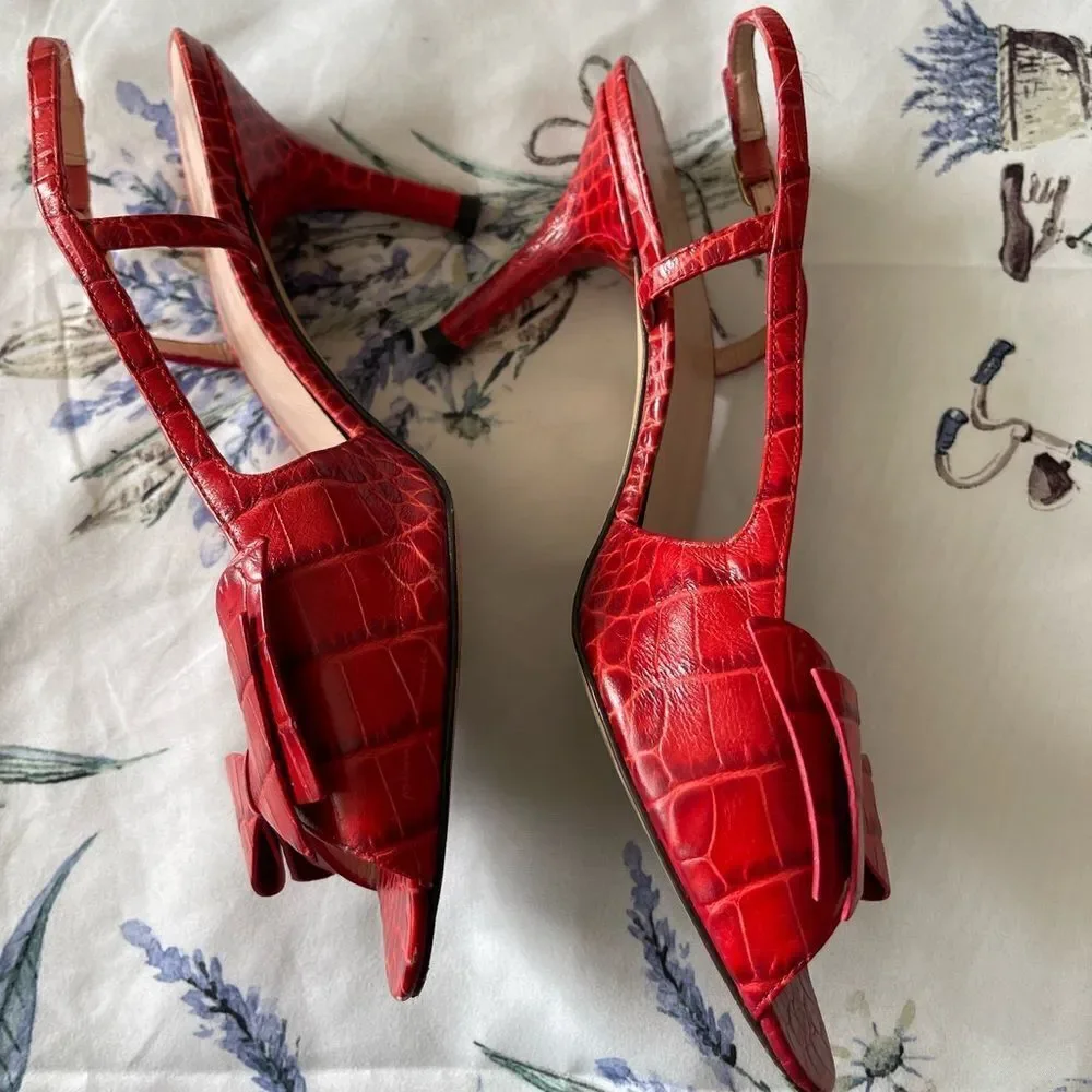 ‎Stuart Weitzman Red Croc Embossed Sandal heels